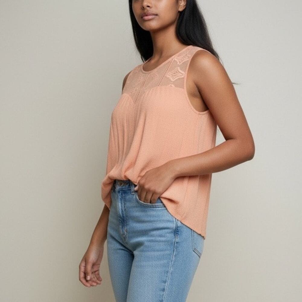 Chloe K Peach Embroidered Boho Tank Top - Size M